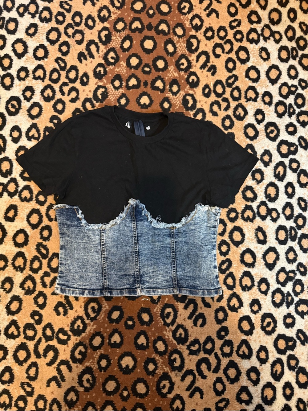 Black Denim Short Sleeve Crop Tee